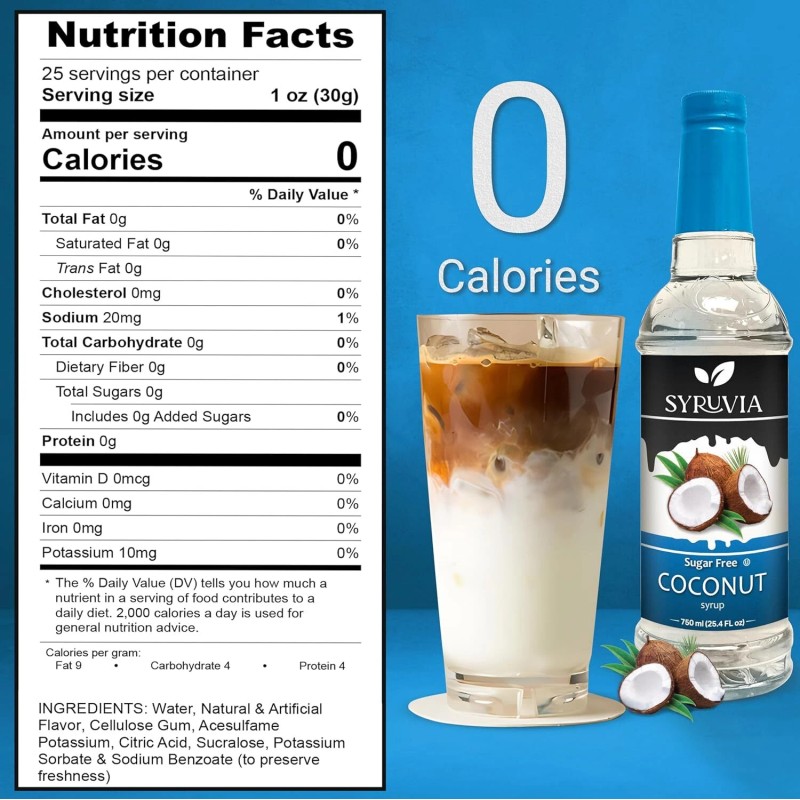 Syruvia Sugar Free Coconut Syrup 25.4 fl oz, Perfect for