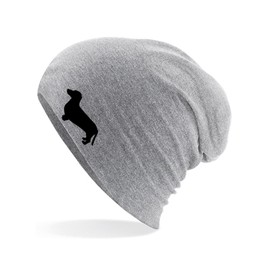 Huuraa Beanie Dachshund Silhouette Unisex Hat with Motif for Dog Lovers Gift Idea for Friends and Family, gray