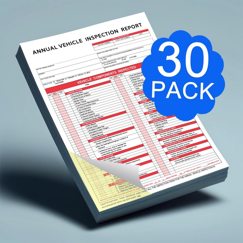 Annual Vehicle Inspection Report Form 30-pk 3-Ply Carbonless,Adhesive Vinyl Label