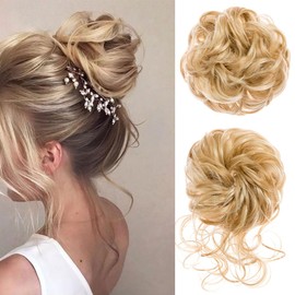 2PCS Messy Bun Hair Piece Tousled Updo Elastic Hair Bun Hair Piece for Women Synthetic Messy Hair Bun Donut Accessories (MIx Blonde)