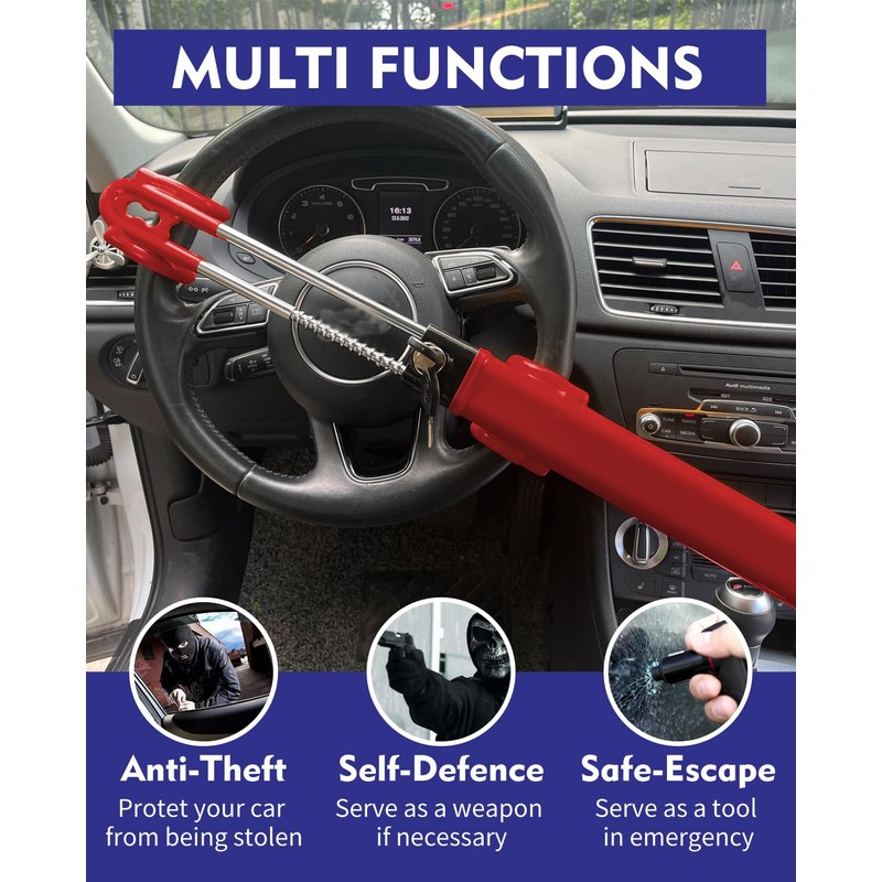 Dodomes Steering Wheel Lock Anti-Theft Heavy Duty Secure Car Device,