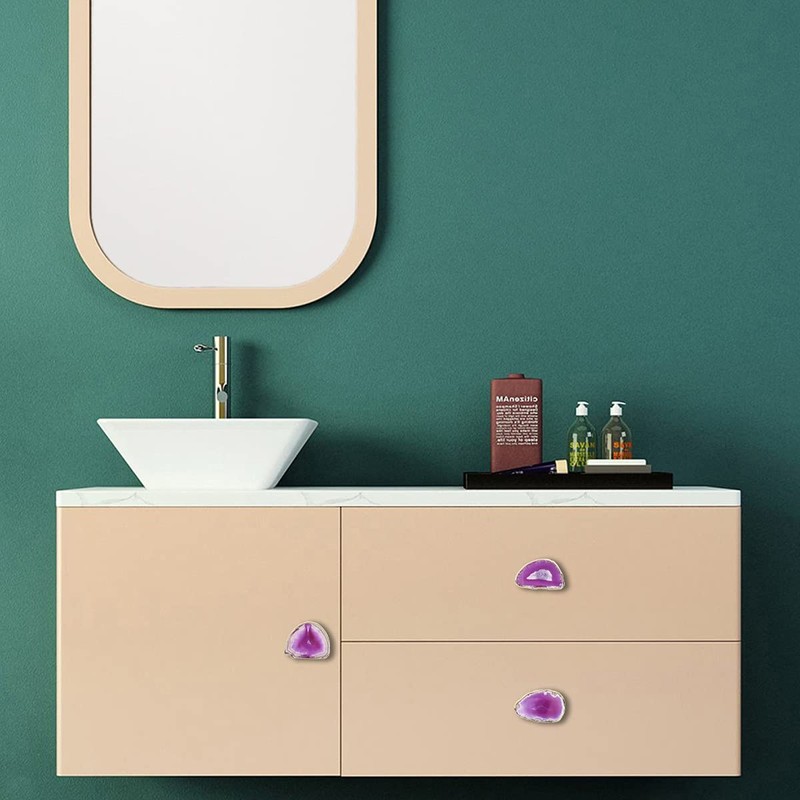 KYEYGWO Pack of 4 Irregular Agate Slices Furniture Knobs, Polished