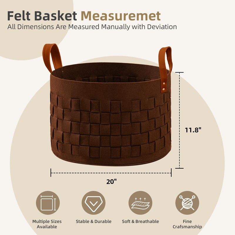 boldmonkey Laundry Basket 20 " x20 x11.8 , Large Felt