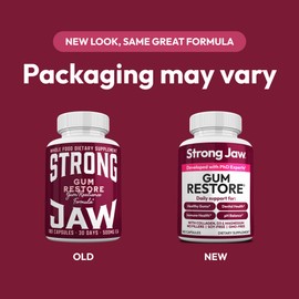 Strong Jaw Gum Restore - Gum Repair for Receding Gums | Teeth Magnesium Supplements, Oral Care, Remineralizing Dental Health Vitamins for Adults | 1 Month Supply, 180 Capsules, Made in USA