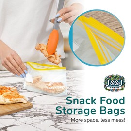 J&&J FRESH 50-Pack Reusable Snack Bags – BPA-Free, Leakproof, Expandable Bottom – Zip Lock Food Storage for Lunch, Snacks, Freezer & Fridge