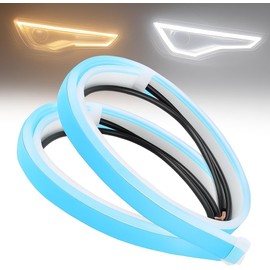 Vmingo Luz Led DRL Diurna Tira Flexible 30cm de Circulación para Auto Moto Universal Direccional y Secuencial Auto Impermeable | 2pzs (Blanco/Amarillo)
