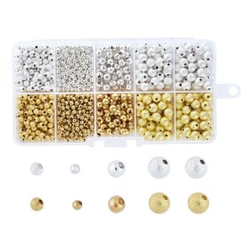 Pandahall 990pcs 4-6mm Brass Round Spacer Beads Golden Silver Stardust Beads & Iron Seamless Loose Ball Beads for Jewelry Makings