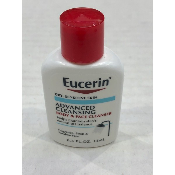 Eucerin advanced cleansing Body Face Cleanser travel size 0.5 oz 14ML Lot of 8