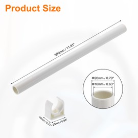 sourcing map 2Pcs PVC Rigid Tube, 300mm Length Round Pipe Tubing, 16mm ID 20mm OD Plastic Tubes with Clamp for Aquarium, Water Cooling System, Cable Sleeve, White