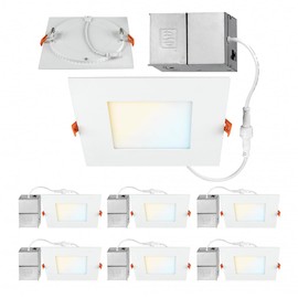 ASD 6 Pack LED Recessed Square Ceiling Light 6 Inch with Round Back, 5 CCT 2700K-5000K, Ultra-Thin Dimmable Wafer Lights with Junction Box, 15W 1266LM Canless Recessed Lighting, Slim LED Downlight, UL