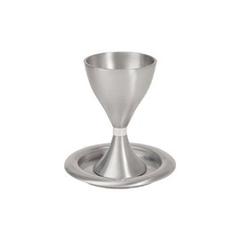 Yair Emanuel Aluminum Kiddush Cup with Modern Design and Saucer by World Of Judaica