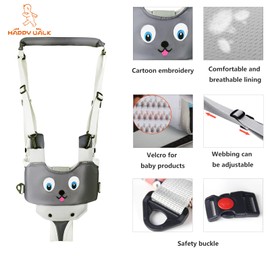 Arnés de mano para caminar y niños, ayuda de aprendizaje para niños y niñas, arnés de seguridad ajustable para caminar, cinturón de asistencia para niños pequeños de 7 a 24 meses (gris claro-perro)