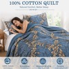 Qiqiong 100% Cotton Elegant Floral King Quilt Set, Denim Blue