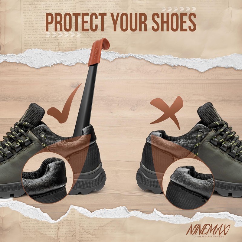 NINEMAX Shoe Horn Long Handle for Seniors Men Women, Metal