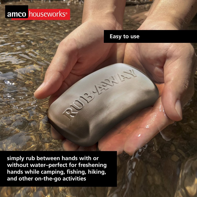 Amco Rub-a-Way Bar, Stainless Steel Odor Absorber (4" x 2.25")