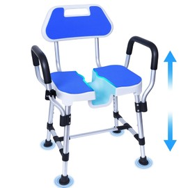 U-Shaped Shower Chair for Elderly & Disabled, Heavy Duty Shower Chair with Back and Arms, Height Adjustable Bath Seat, Non-Slip Feet, 400 lbs Capacity, Tool-Free Assembly