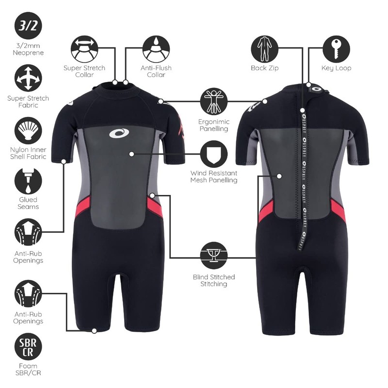 Osprey Kids Shorty Wetsuit | Boys and Girls 3mm Neoprene