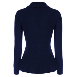 Women's Peplum Hem Sweater Elegant Cardigan Sweater Button Up Vintage Cable Knitted Sweater (Blue, L)