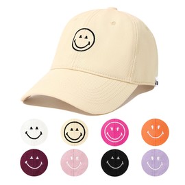 Zando SmileyWorld Smiley Face Baseball Cap Women Men Teens Cotton Trendy Preppy Embroidery Beige Funny Baseball Hat for Golf Running Gym