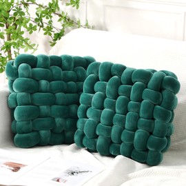 Wenqik 2 Pcs Knot Pillow Soft Throw Pillow Home Decoration Cushion Square Office Knotted Plush Throw Cushion for Living Room Bedroom Sofa Couch Living Room Decor, 12'' x 13''(Dark Green)