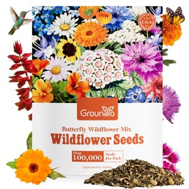 Groundio All Perennial Wildflower Seeds Bulk, 1/4 lb, 100,000+ Seeds, 26 Variety Mix with Coreopsis, California Blue Bell, Attracts Pollinators, Plant in Spring or Fall