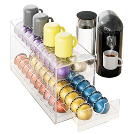 BXINREDA Acrylic Coffee Pod Organizer for Nespresso Vertuo Pod Holder 60 Pods Clear Vertuo Pod Storage Drawer (3 Tier)