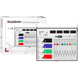 Liquidraw Technical Drawing Pen Set of 9 for Artists, College Set with Pen Station & Inks