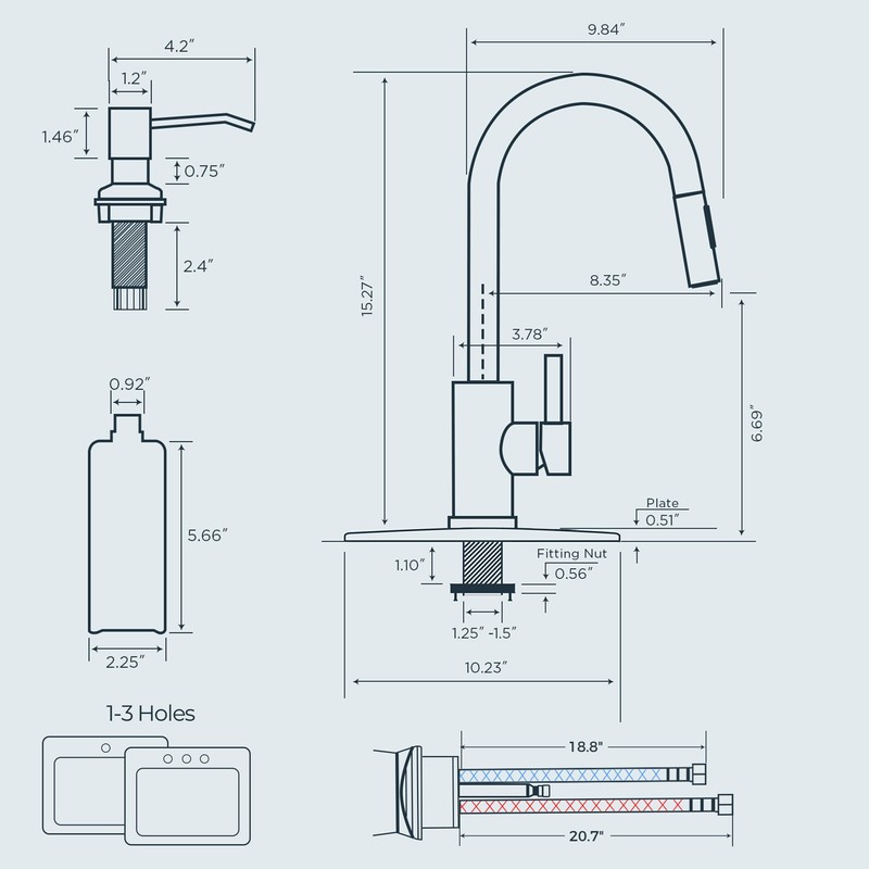 FORIOUS Black Kitchen Faucet with Soap Dispenser, High Arc Modern