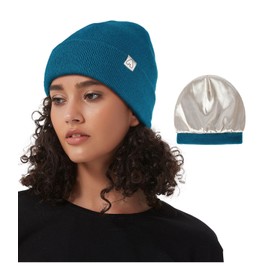 Hat Hut Satin Lined Beanie for Women Men Winter Hats for Women Silk Lining Slouchy Beanie Ski Hat Warm Unisex Cuffed Beanie (Monterey Blue)