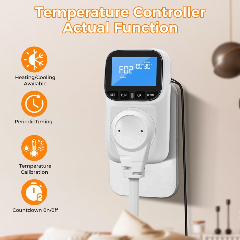 Diymore 1800W Plug in Digital Thermostat Temperature Controller Electric Thermostat