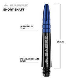 Mission Darts Sabre Shafts | Durable Black Polycarbonate Stems with Coloured Aluminium Top | 1 Set of 3 Shafts | Blue | Short (S1520)