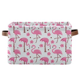 KEEPREAL Pink Flamingos Storage Basket Bin, Large Cube Storage Box Canvas Collapsible Storage Organizer for Home Office Closet - 15 L x 11 W x 9.5 H