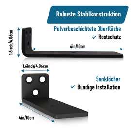 Pack of 4 Shelf Brackets, Heavy Duty Floating Shelf Brackets for Wall Mounting, DIY Open with Screw and Anchors, Load Capacity 70 kg (Black, 10 cm) 4 inches