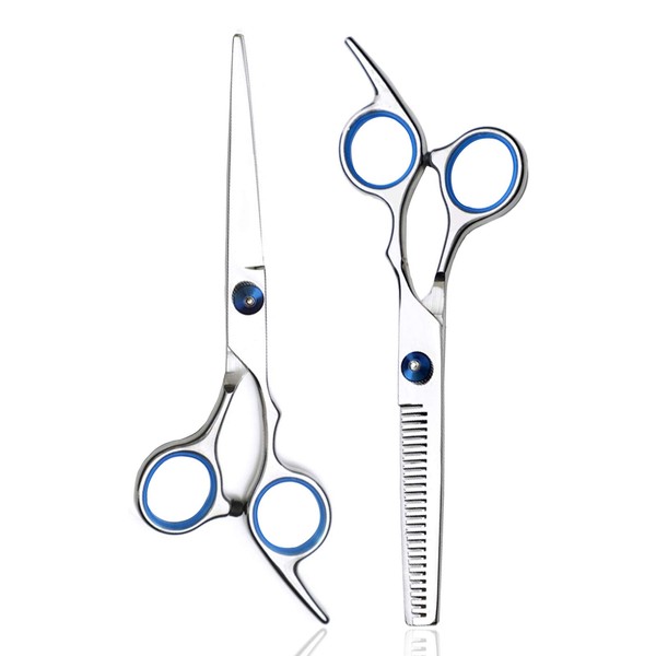 Hairdressing Scissors, Jiasoval Professional 6 Inch Haircut Scissor & Thinning Scissors Set, Hair Cutting Kit, Haircut Beard Trimming Shaping Grooming for Men Women Children Pets Home Salon Barber