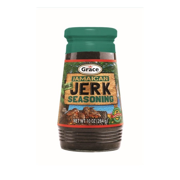 Grace Jerk Seasoning - Mild - 1 Bottle 10 oz - Spicy Authentic Jamaican Jerk Sauce - Caribbean Marinade Rub for Chicken, Pork, Fish, Vegetables, Steak, Tofu and More - Bonus Jerk Cooking Recipe eBook