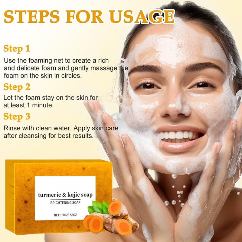 3Pcs Kojic Acid & Turmeric Soap, Kojic Acid Soap, Natural