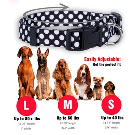 Native Pup Polka Dot Dog Collar, Adjustable for Small, Medium, Large Dogs, Cute Fabric for Boy, Girl (Black, Small)