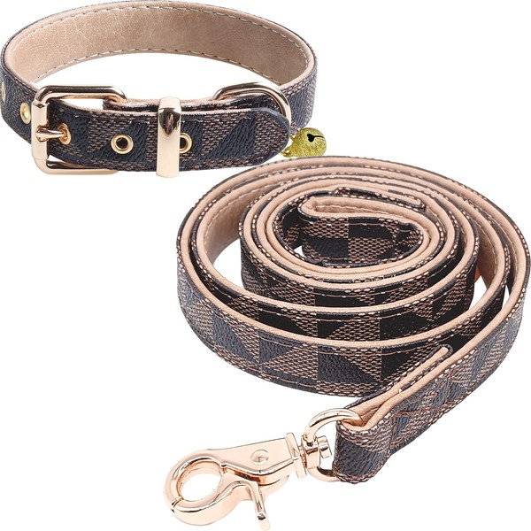 Dog Leather Collar and 4 ft Leash, KUDES Adjustable Basic