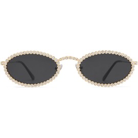 SOJOS Retro Oval Rhinestone Slim Sunglasses for Women 90s Styles Bling Disco Trendy Sunglasses for Women with Small Face Style SJ1205, gold
