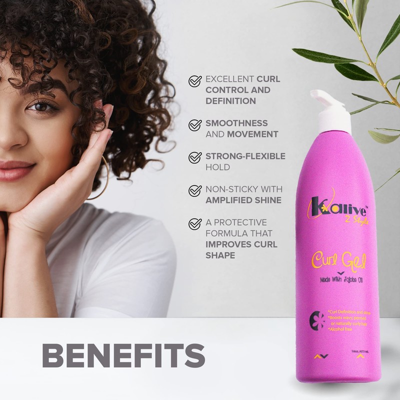 KALIVE Curl Gel 16 oz for Curly Hair, Defines All