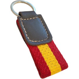 Llavero con bandera española en lona y piel, anillo metálico, bandera española, talla única