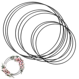 QWORK® Set of 6 Metal Rings Set, 20/25/30 cm Decorative Rings for Hanging, Black Decorative Rings for Wedding Wreath, Craft Projects, Wall Hanging