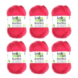 Knitca 100% Merino Wool Yarn - Light Worsted Weight - 100 m / 110 yds in a 50 g - 6 Pack (6 x 1.7 oz / 50 g balls) - For Knitting, Crochet And Weaving (Dark Coral)