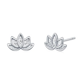 925 Sterling Silver Small Lotus Flower Stud Earrings for Women | Hypoallergenic Minimalist Stud Earring