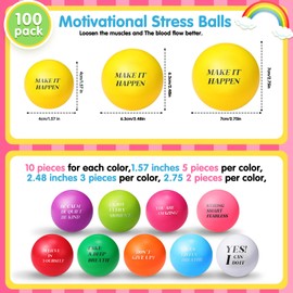 Sotiff 100 Pieces Motivational Stress Balls Colorful Foam Balls Inspirational Stress Relief Balls Quotes Stress Ball Pack Employee Appreciation Gift for Relief Encouraging(Ten Colors,Mixed Size)