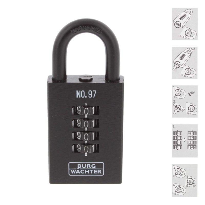 BURG-WÄCHTER Padlock with Combination Lock, Numero 97, 50 mm, Cast