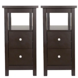 Segawe End Table with 2 Drawer and Shelf Narrow for Living Room 2 Pack