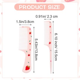 2PCS Small Cute Hair Comb Mini Hair Combs Set for Women Girls Kids Fine Tooth Rat Tail Comb Portable Travel Shower Detangling Comb Hairdressing Hair Styling Comb Gift for Wet Dry Curly,Pink Strawberry