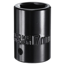 sourcing map 1/2" Drive 6 Point Pneumatic Socket 17mm Metric Shallow Impact Socket Chrome Vanadium Steel Square Drive 6-Point Sockets Mechanic Hand Tool for Pneumatic Wrench, Black