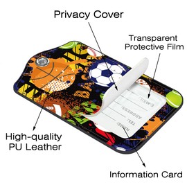 Neidius 2 Pack Luggage Tags for Suitcase,Sport Balls PU Leather Luggage Tags with Privacy Cover Name Address Labels and Steel Ring,Creative Travel Accessories for Men and Women